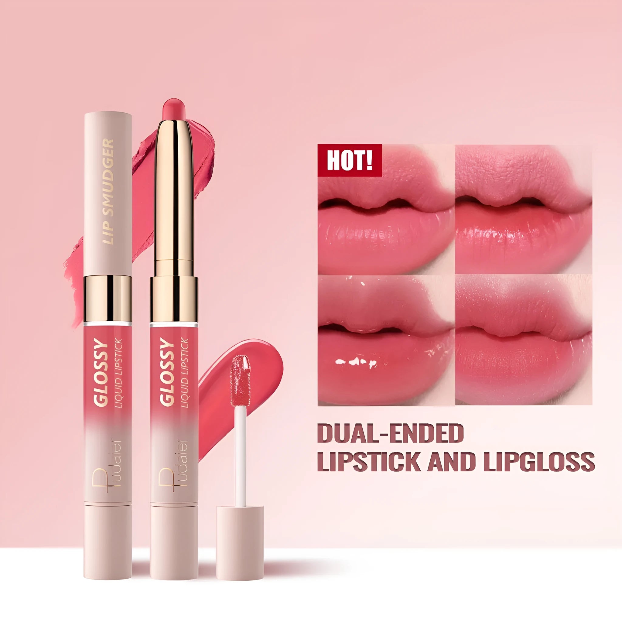 Double-headed matte lipstick showing ten colour options from 01 to 10 shades