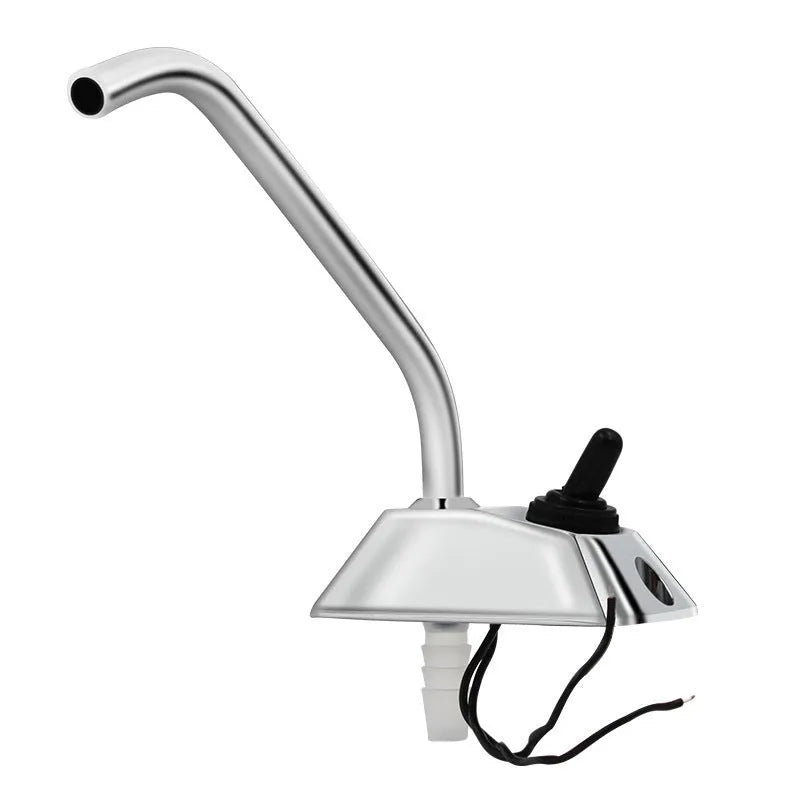 Electronic control RV kitchen faucet in mirror-polished 316 stainless steel with rotating spout.