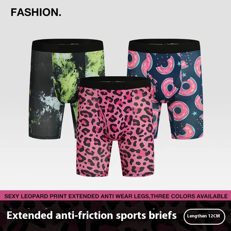 Men's wild leopard pattern printed underwear shorts in pink leopard print design with low waist cut