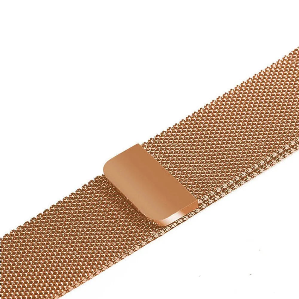 Stainless steel link bracelet watch strap for Apple Watch in silver finish.