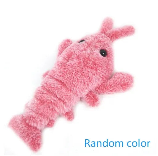Electric jumping shrimp cat toy, USB rechargeable simulation lobster plush in random colour, 35 cm tall