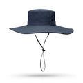 Men's flat top fisherman sun hat in cotton linen fabric, shown in various colour options.