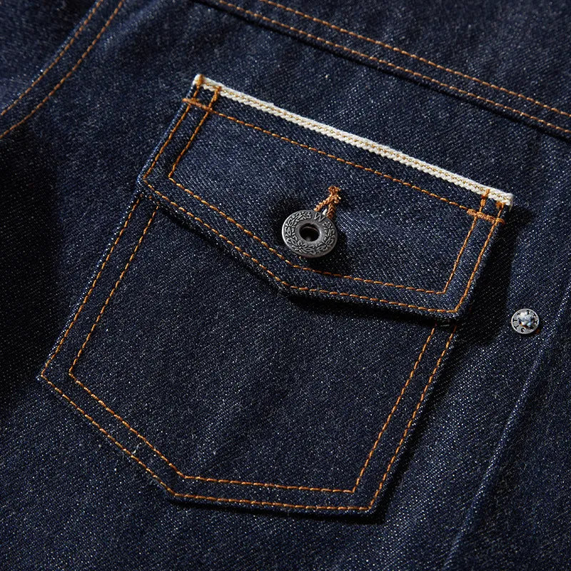 Men's raw pulp colour Japanese-style cotton loose jacket with red edge trim and patch pockets