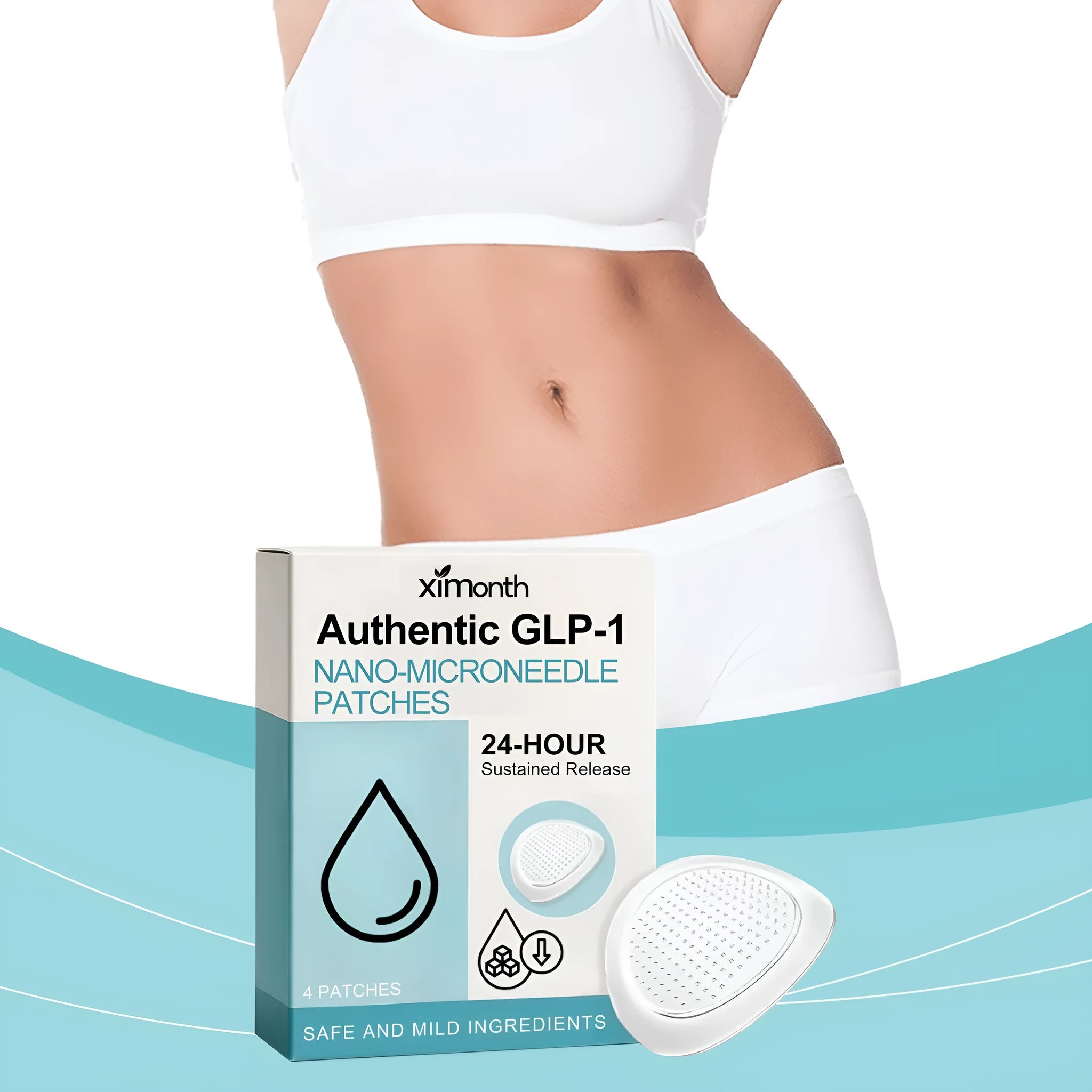 Skin firming body adhesive bandages with four microneedle patches containing acetyl hexapeptide-8 and mint leaf