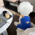 Blue polyester dog overalls on pet, unisex casual style, spring autumn wear