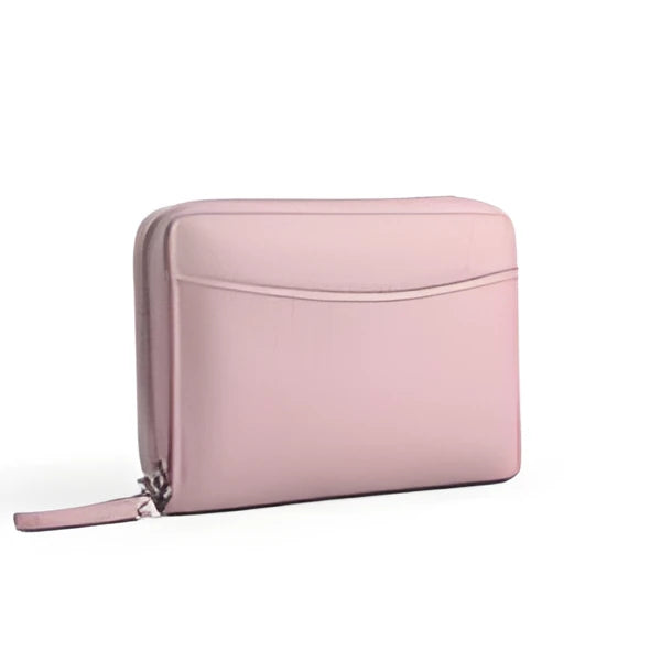 Genuine leather zipper coin purse in solid colour with sewing line detailing