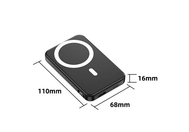 Ultra-thin 10000mAh portable power bank with magnetic wireless charging in white, black, and blue colour variants