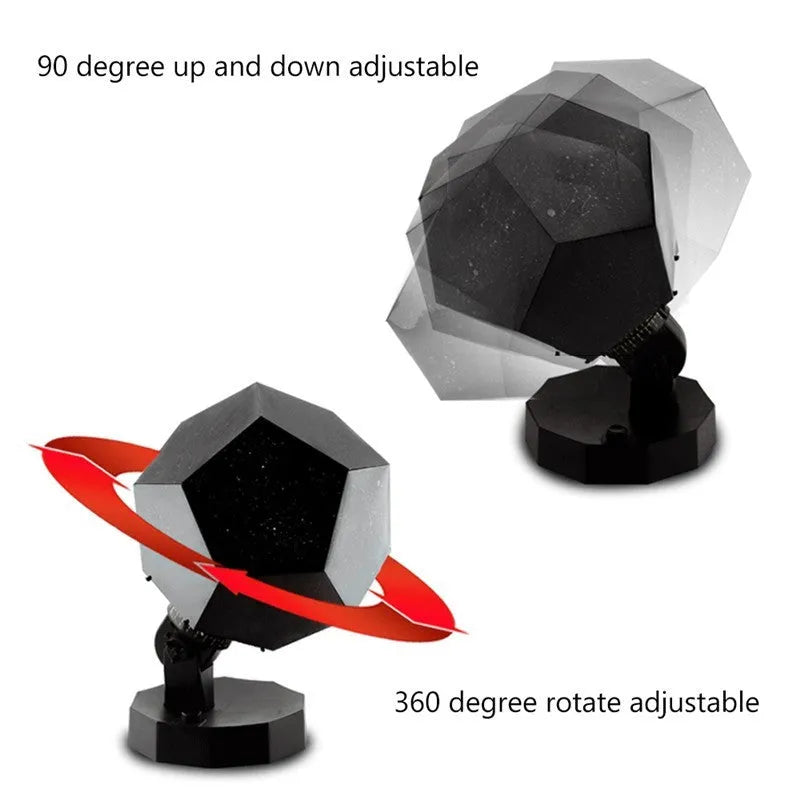 LED star projector night lamp showing constellation projection on bedroom ceiling with remote control