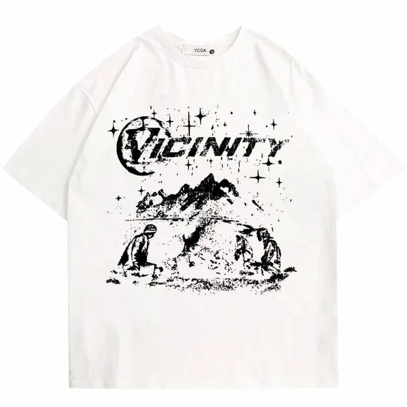 Men's loose black cotton T-shirt with Y2G vicinity printing in artistic retro Chinese style