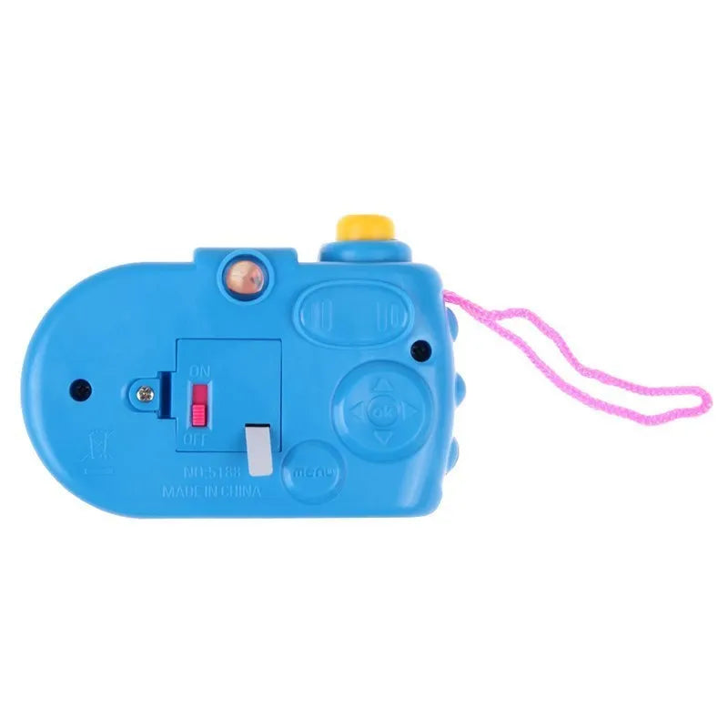 Kids plastic projection camera educational toy showing animal images with sliding lip mechanism