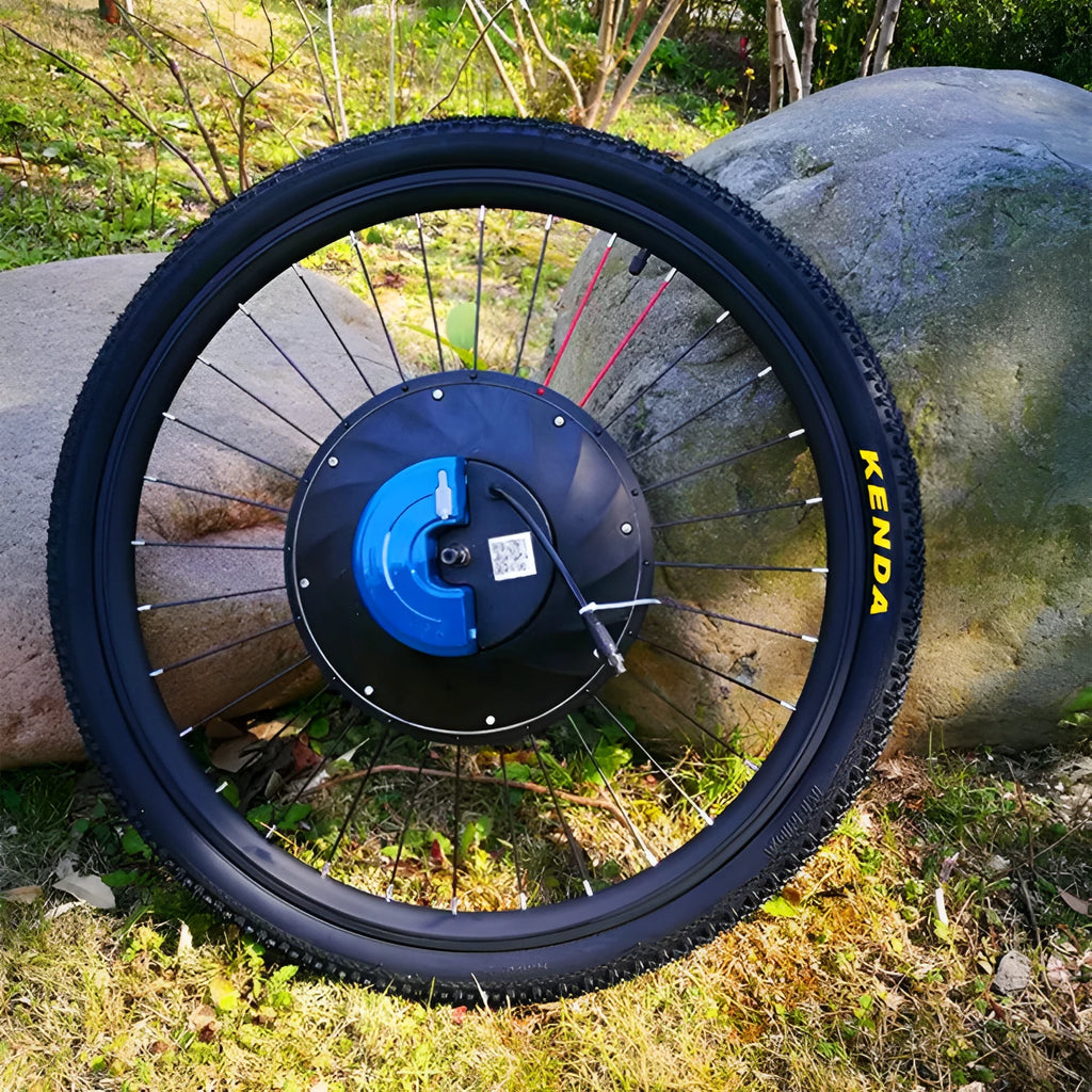 Yunzhilun electric bicycle conversion kit for 26-inch wheels showing hub motor, lithium battery, and charger.