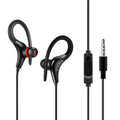 Black earhook sport headphones with a 1.2 metre cable, in-line microphone, and 3.5mm audio plug.