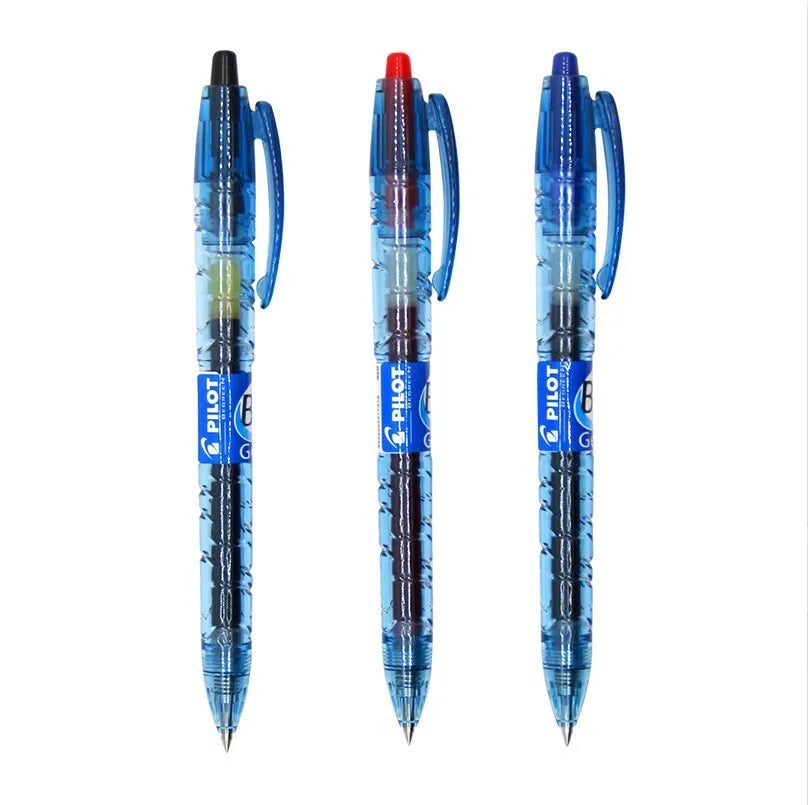 Transparent blue press-action gel pen with 0.5mm head and black, blue or red refill