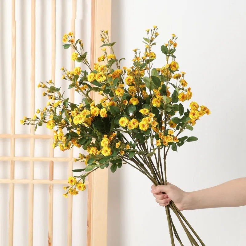 Multi head small rose silk artificial flower ornament in white, champagne, yellow, pink or orange for wedding and home decoration