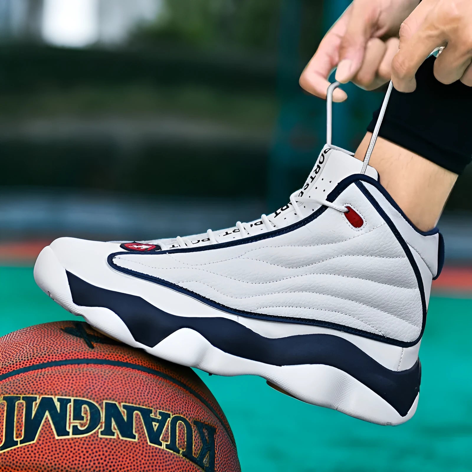 Casual basketball shoes with mesh upper, thick rubber sole, and high-top design in AJ13 colour options
