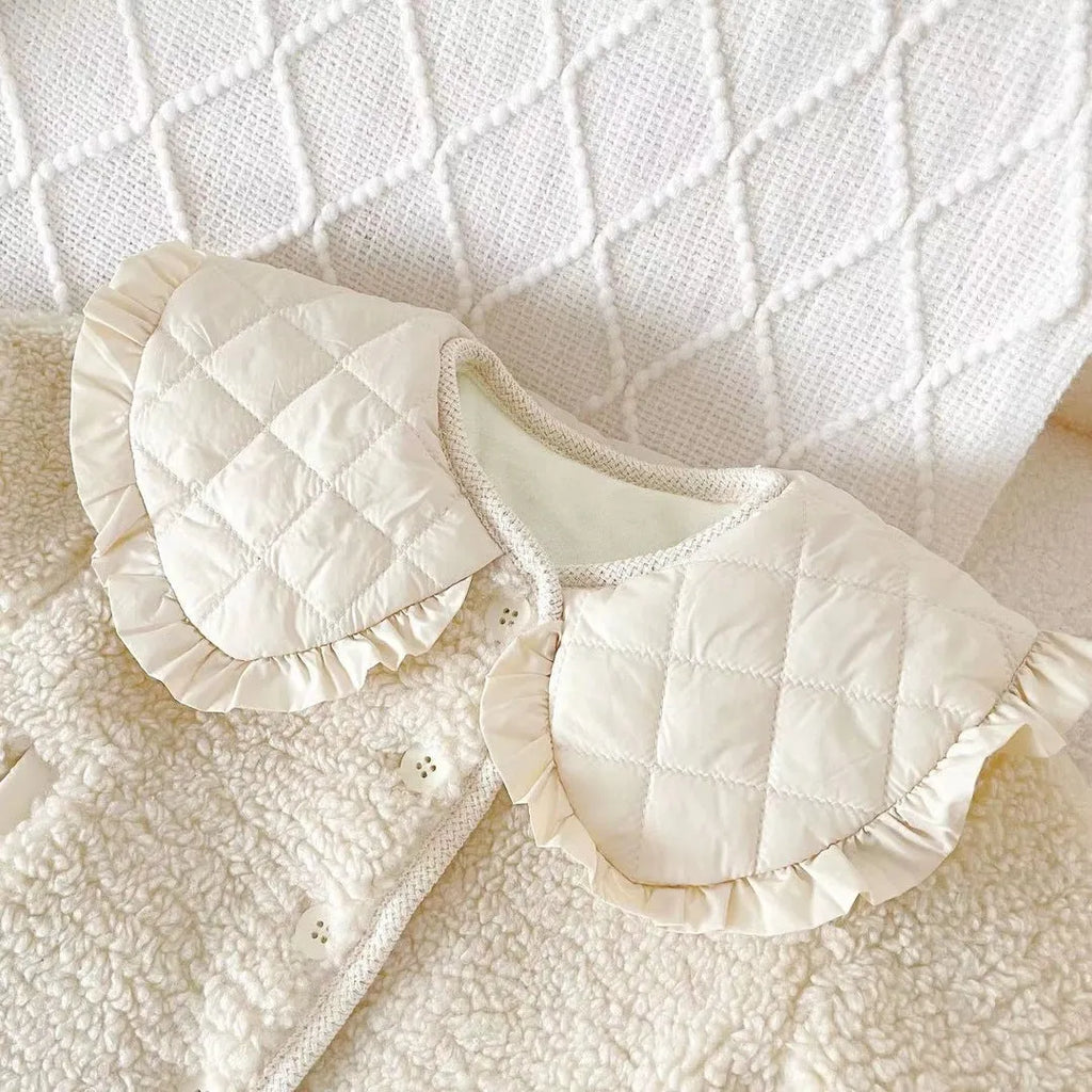 Children's fleece-lined lapel jacket in milky white, single-breasted, thickened, 80-130cm