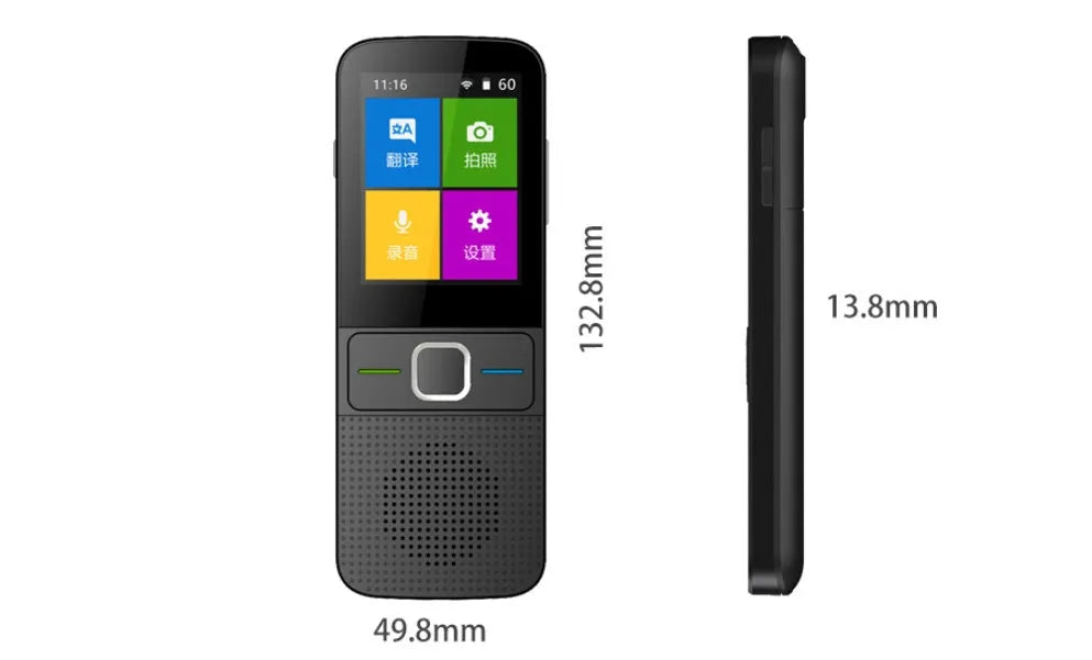Black voice synchronization translator with 5MP camera and 125-hour battery, 13.3x5.1x1.3cm