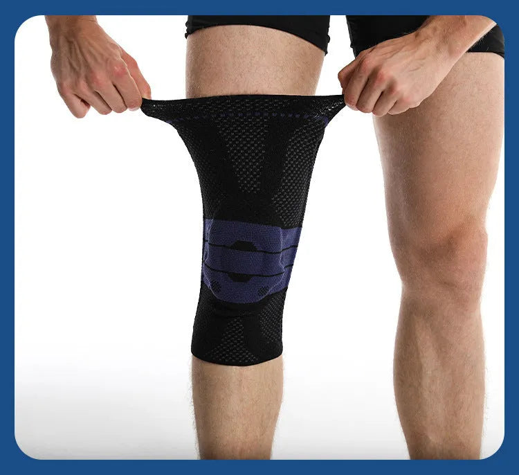 Adult sports knee pads in black and blue colour with protective kneecap design