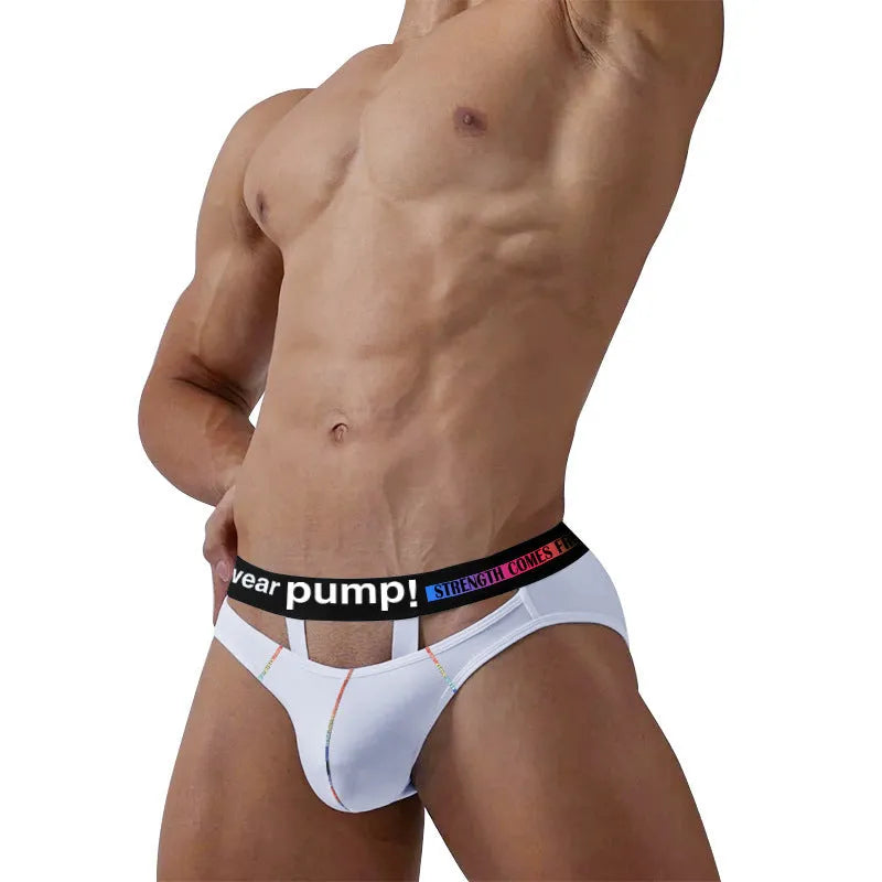 Men's solid black modal low-waist briefs laid flat
