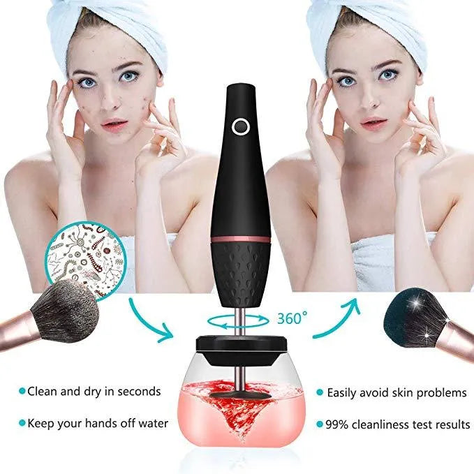 Black electric makeup brush cleaner with ABS body and rechargeable charging power source