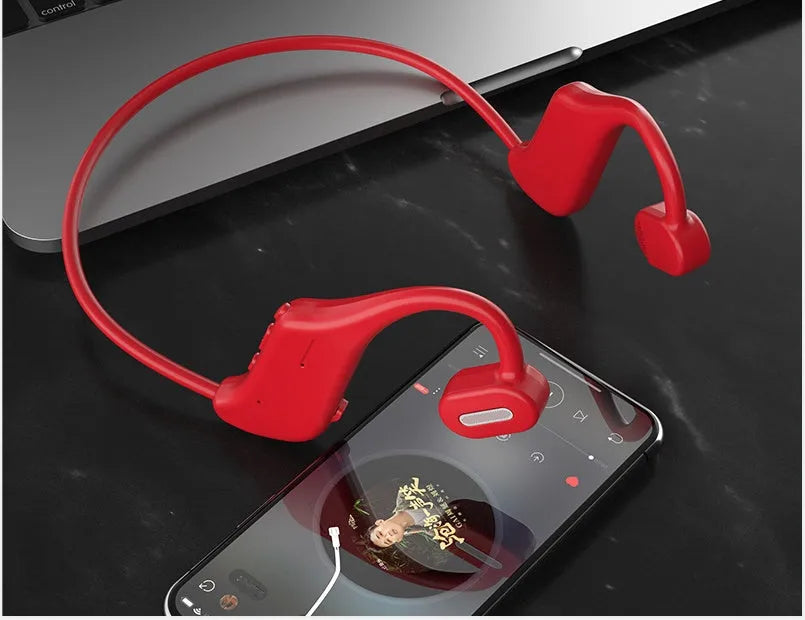 New DYY-5 in-ear wireless Bluetooth headset in black with hanging ear design and stereo earbuds