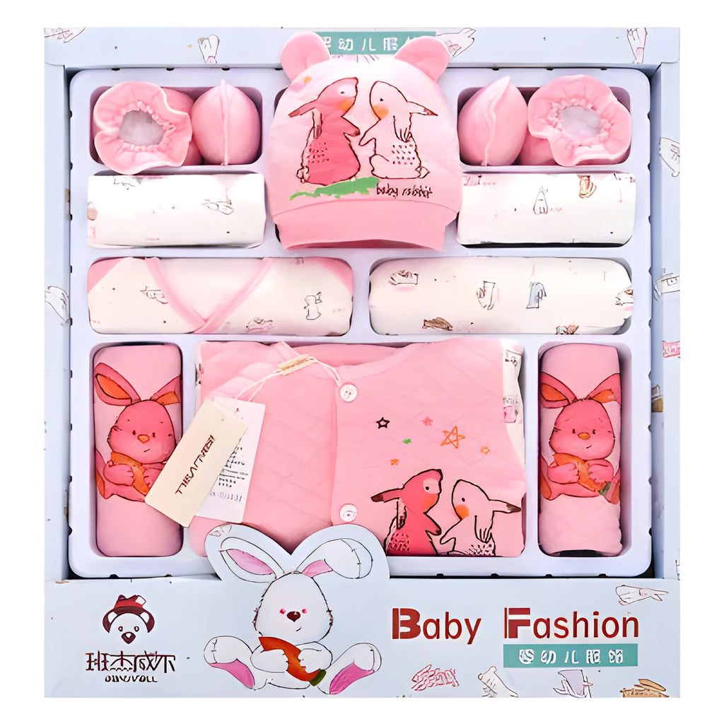 Thickened Radish Rabbit A Pink cotton padded baby clothes set for newborns with zip-up style