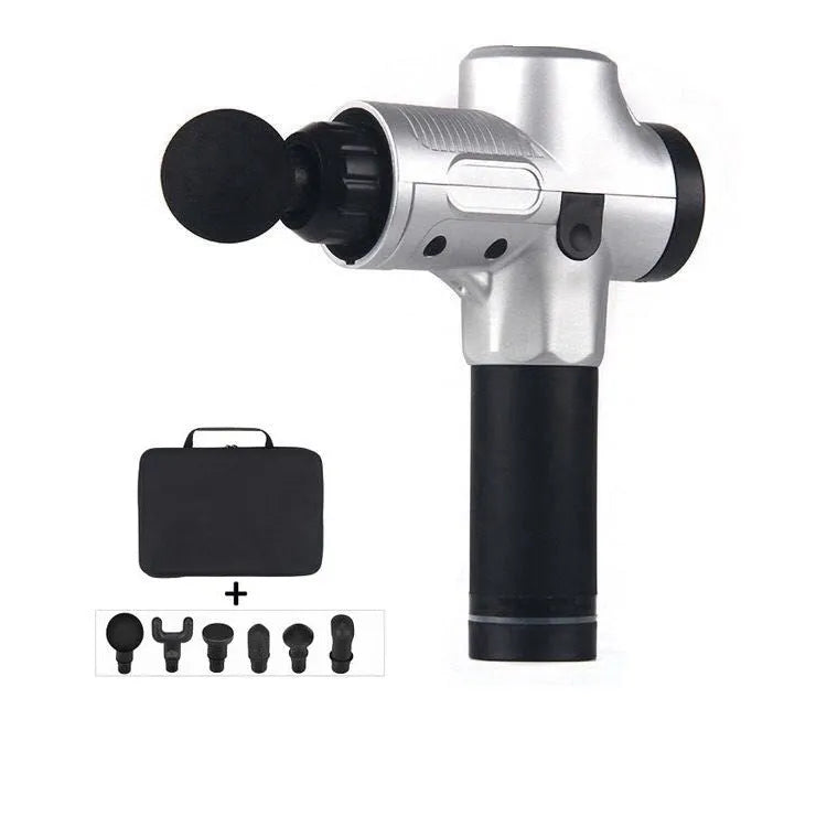 Black fascia gun massager with brushless motor and LCD touch screen for muscle relaxation