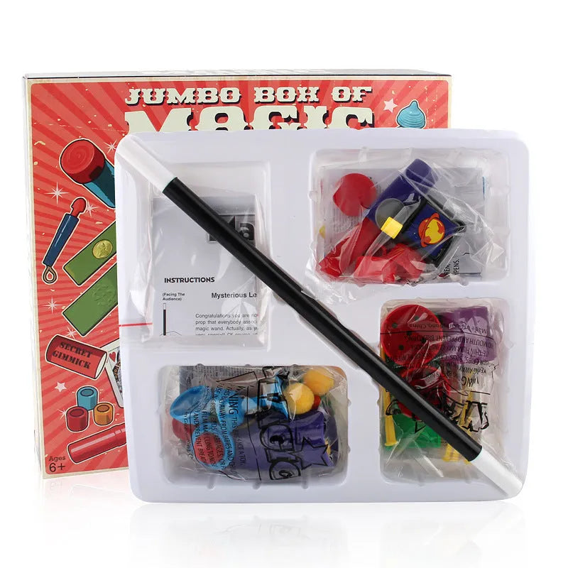 Purple and red plastic magic toy prop set for children aged 3-7 in carton packaging