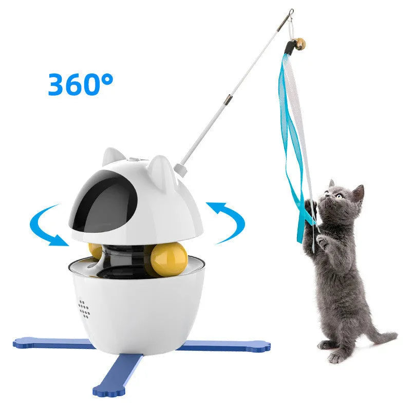 Automatic cat toy set with smart stick and spill ball in apricot colour, with telescopic rod and base bracket