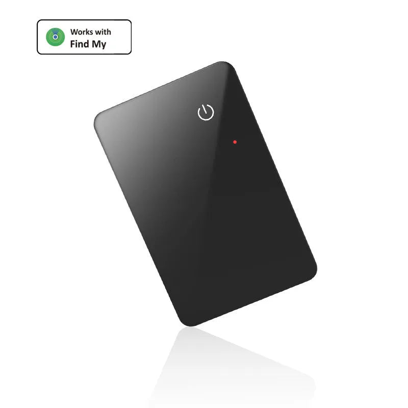 Black pet tracking card device with wireless charging NFC and hanging hole measuring 85mm