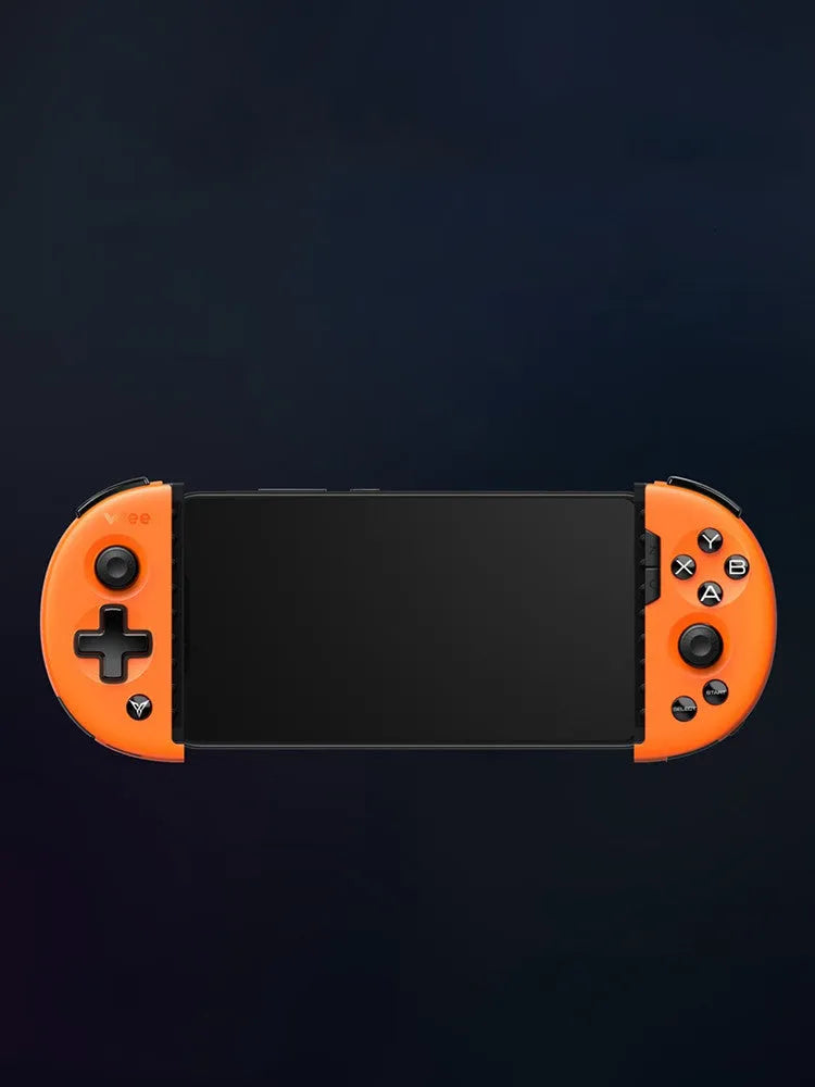 Feizhi Wee2T blue plastic USB mobile game controller stretching to hold a smartphone.