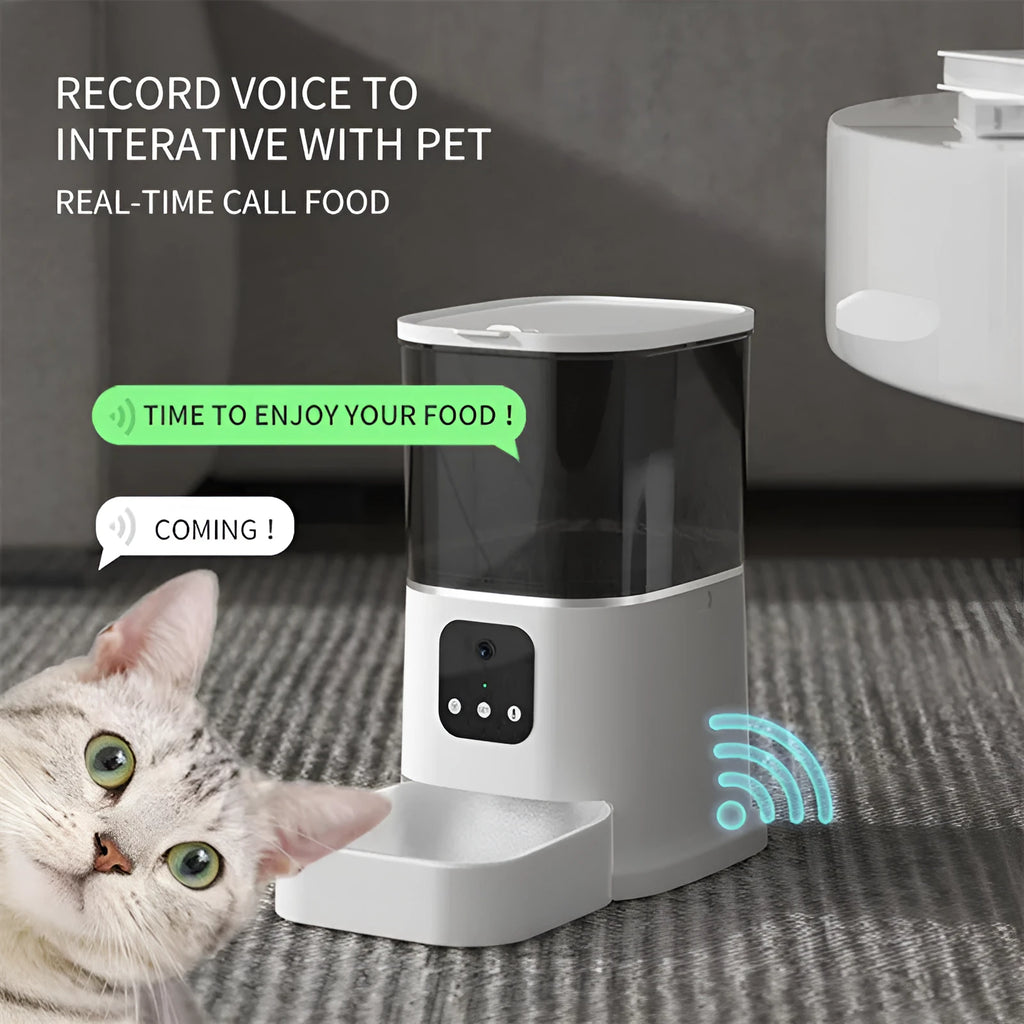 Dark green 6L WiFi automatic pet feeder with stainless steel bowl and digital control panel