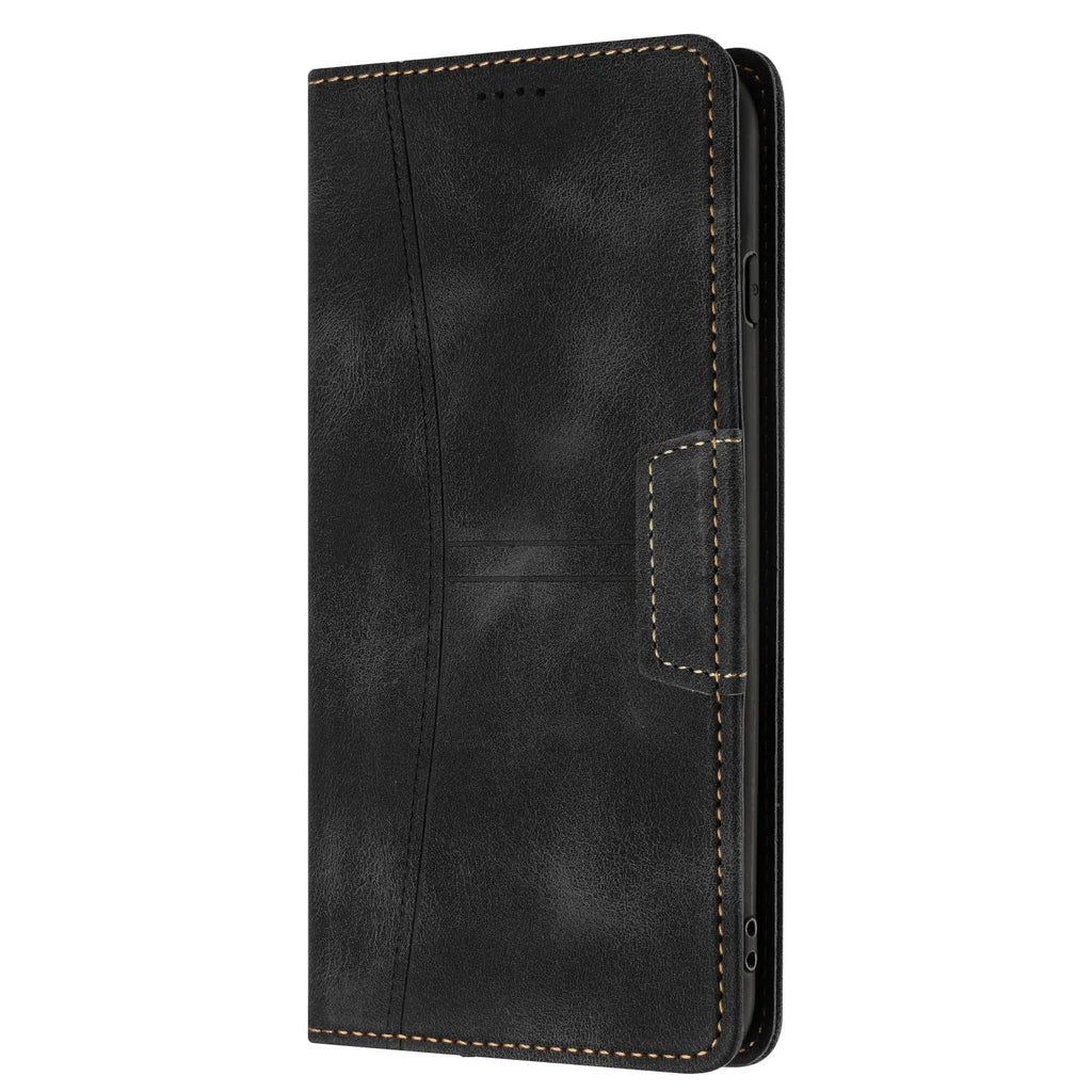 PU leather phone case with multi-card insert and bracket for Samsung A14 in black