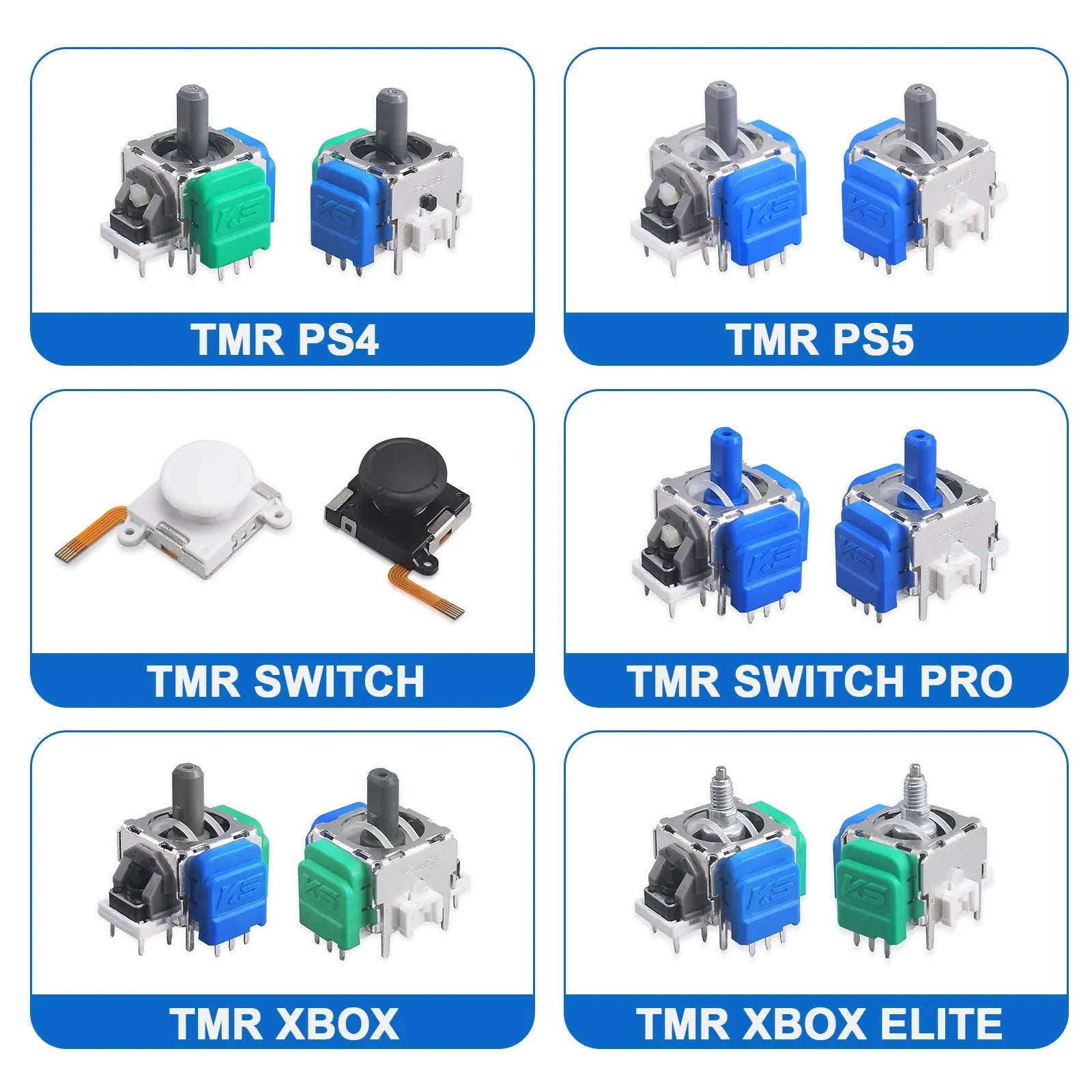 Single black Hall effect joystick replacement part for PS5, PS4, Switch and Xbox controllers.