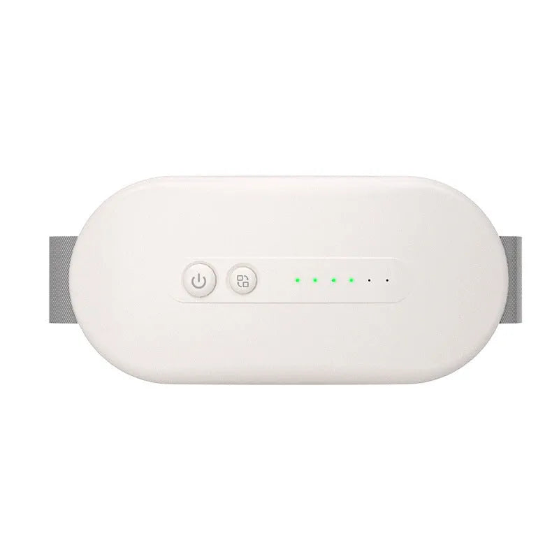 Battery-powered abdominal massager in creamy white with adapter cable and three colour options