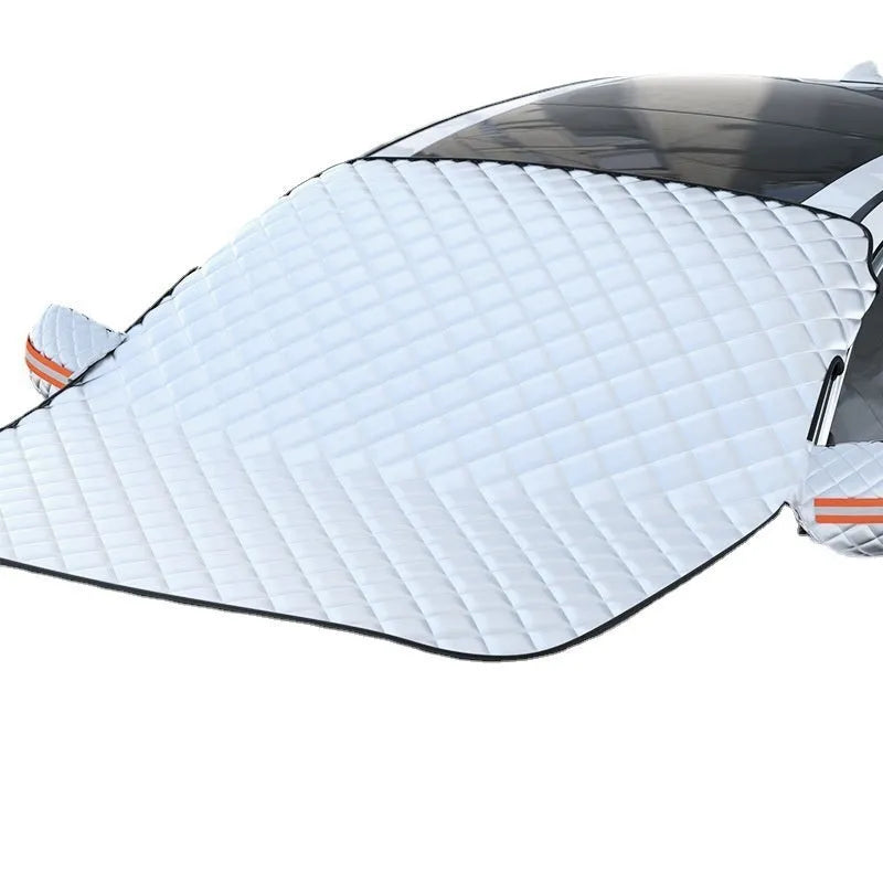 Aluminium foil car windshield cover with magnetic fasteners and reflective edge stripes for SUV frost protection