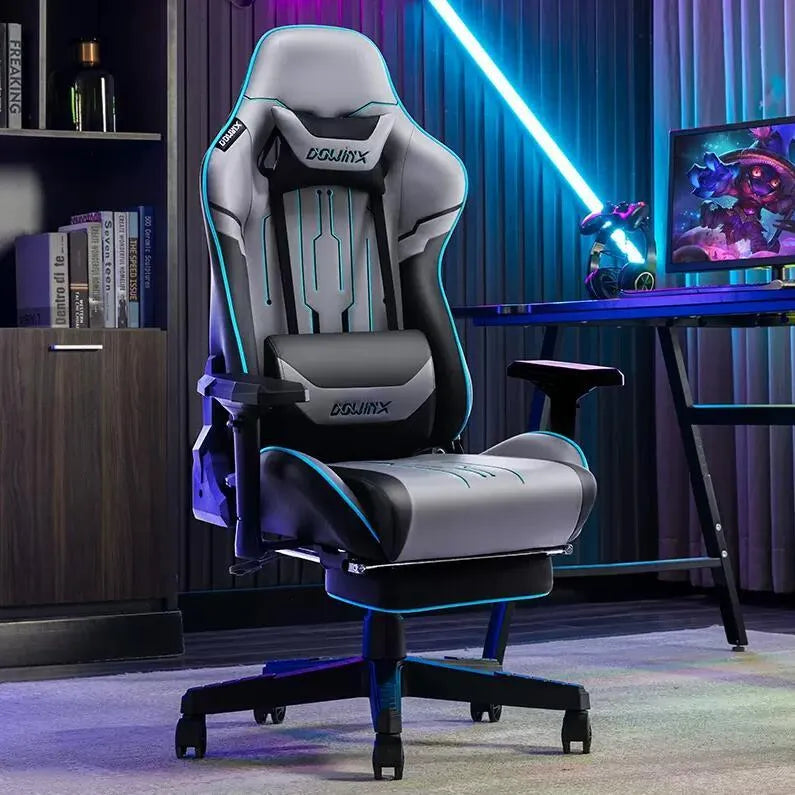 Dowinx LS-6010 black gaming chair with 4D adjustable armrests and reclined position
