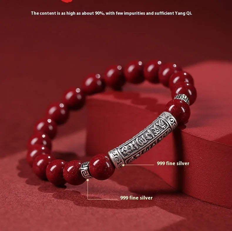 Cinnabar sandstone bracelet with manual craftsmanship in national style design