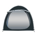 Black outdoor bicycle storage tent showing roof design for 2-3 bike weather protection