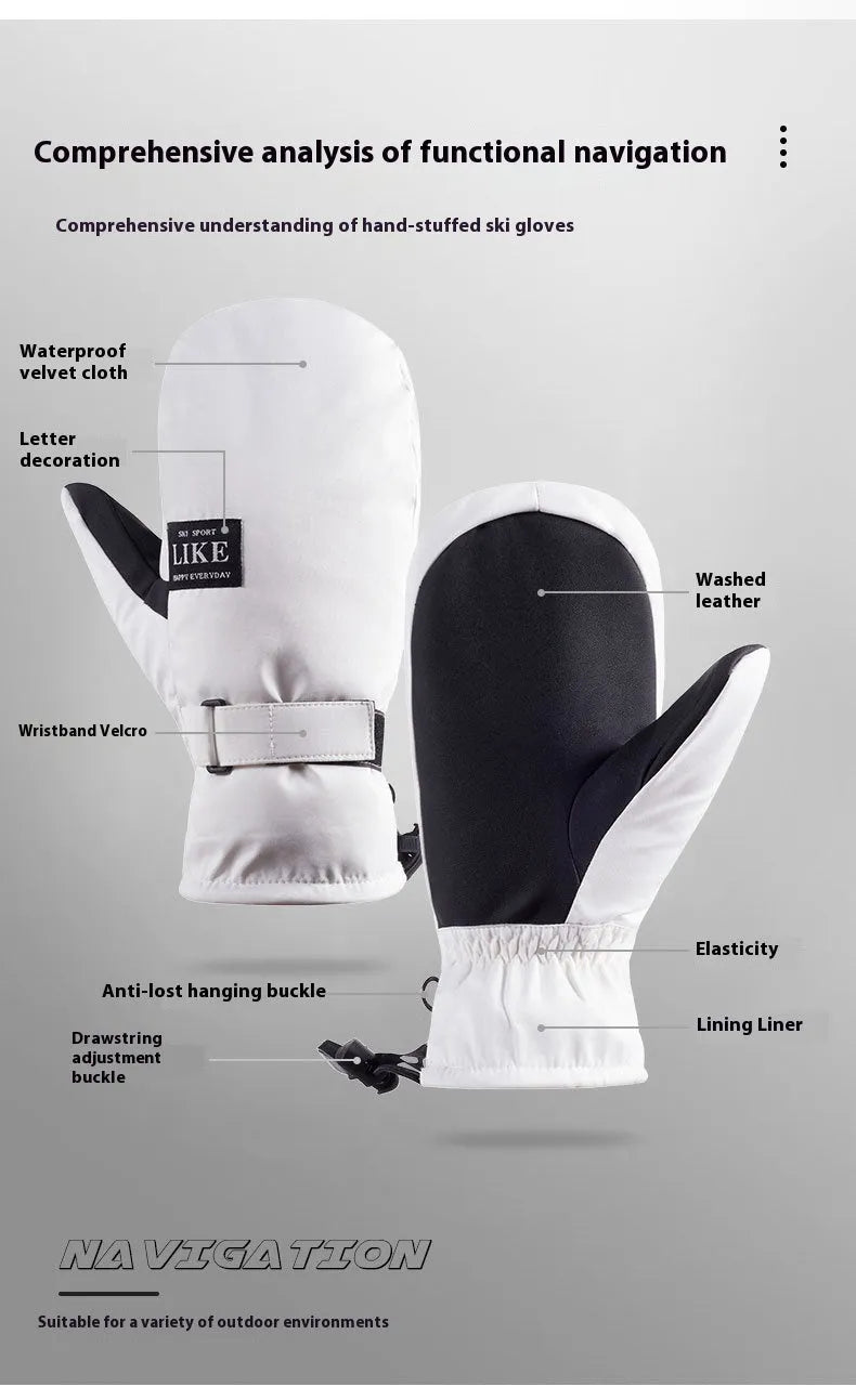 Black and white windproof touchscreen cycling gloves showing mitten style construction