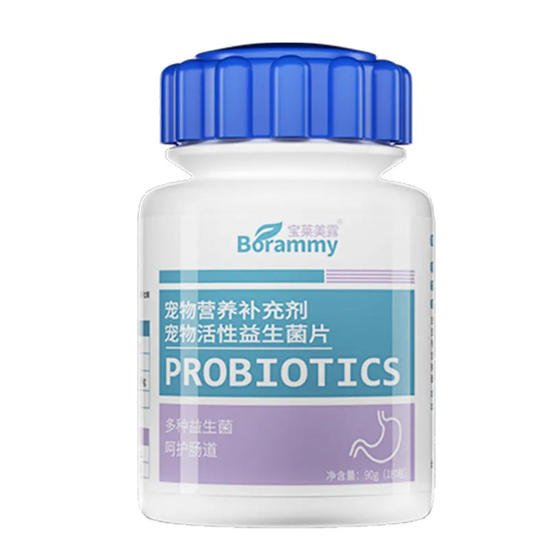 Bottle of Pet Active Probiotic Tablets containing 180 tablets for dog and cat digestive support.