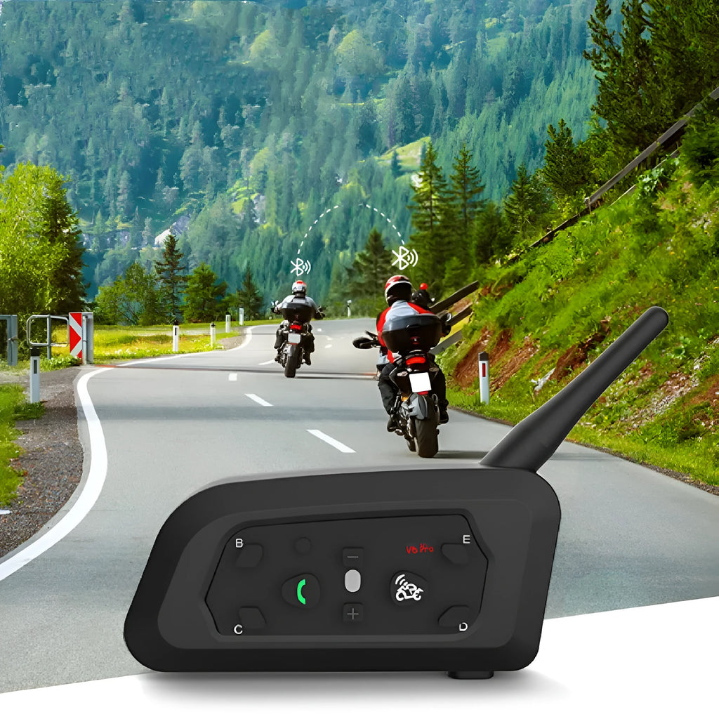 V6 Pro motorcycle helmet Bluetooth intercom unit with mounting clip and accessories