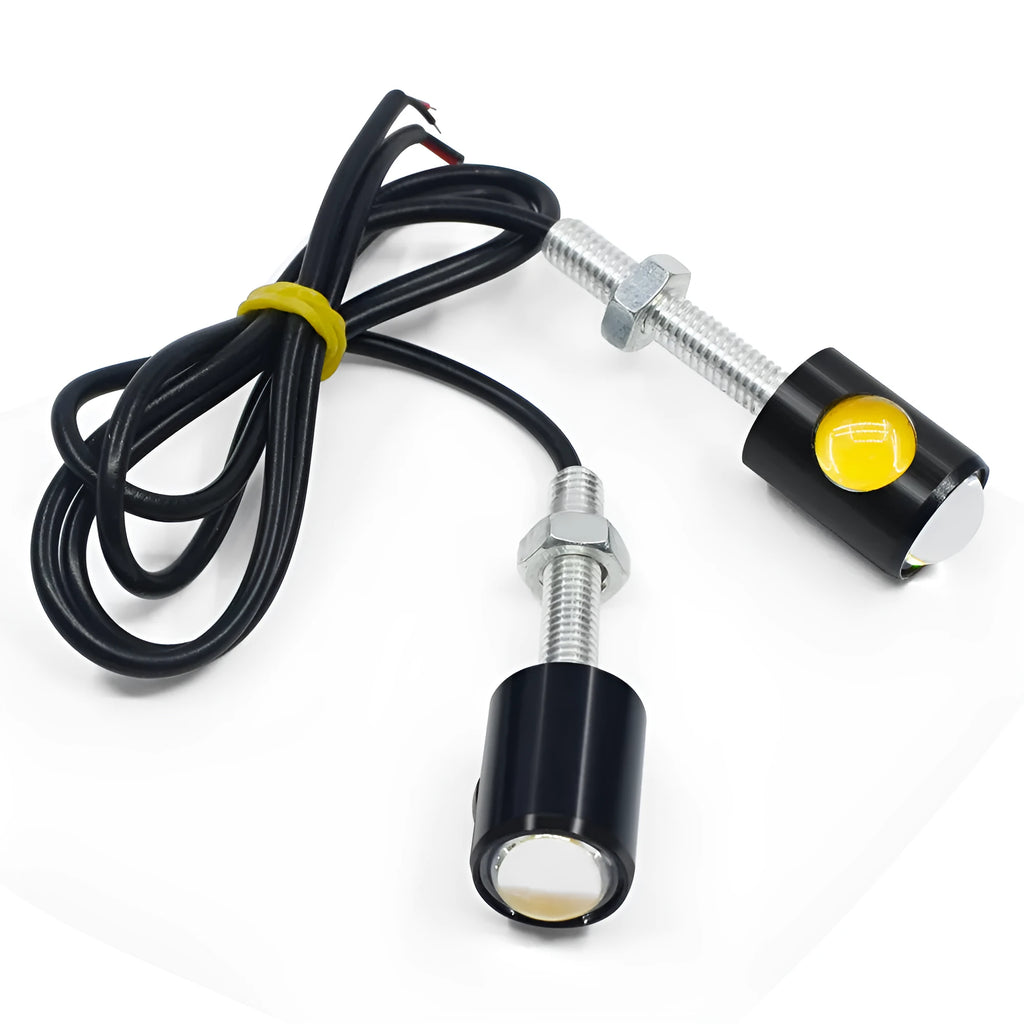 Aluminium shell license plate light for GM cars and motorcycles, shown in white, red, blue, ice blue, or yellow