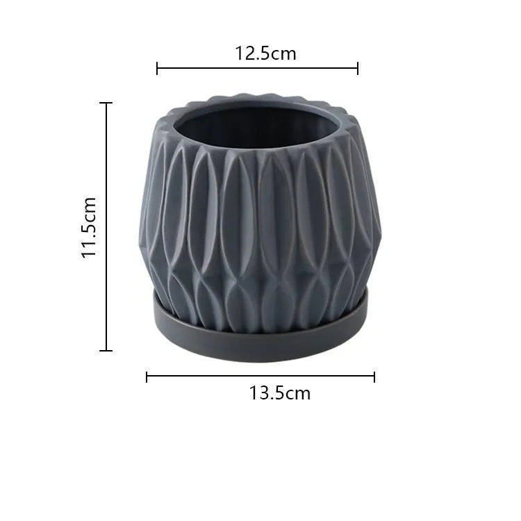 Grey ceramic medium flowerpot for desktop or floor plant display with simple styling
