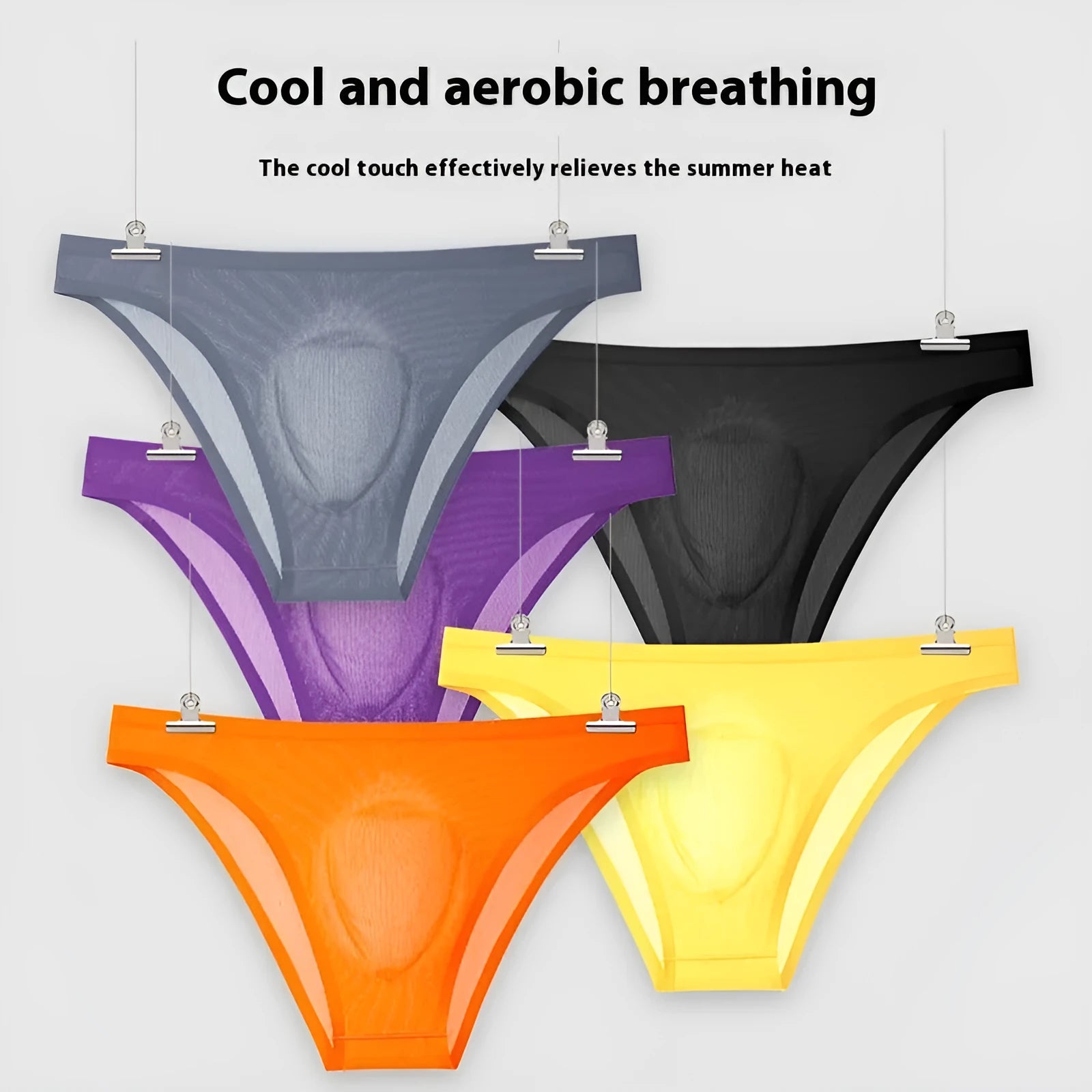Women's low waist ice silk panties in seamless briefs design showing quick-dry fabric texture