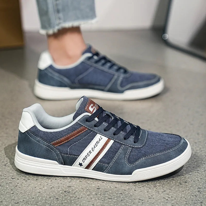Men's breathable denim low top sports shoes in army green with TPR sole and mesh lining