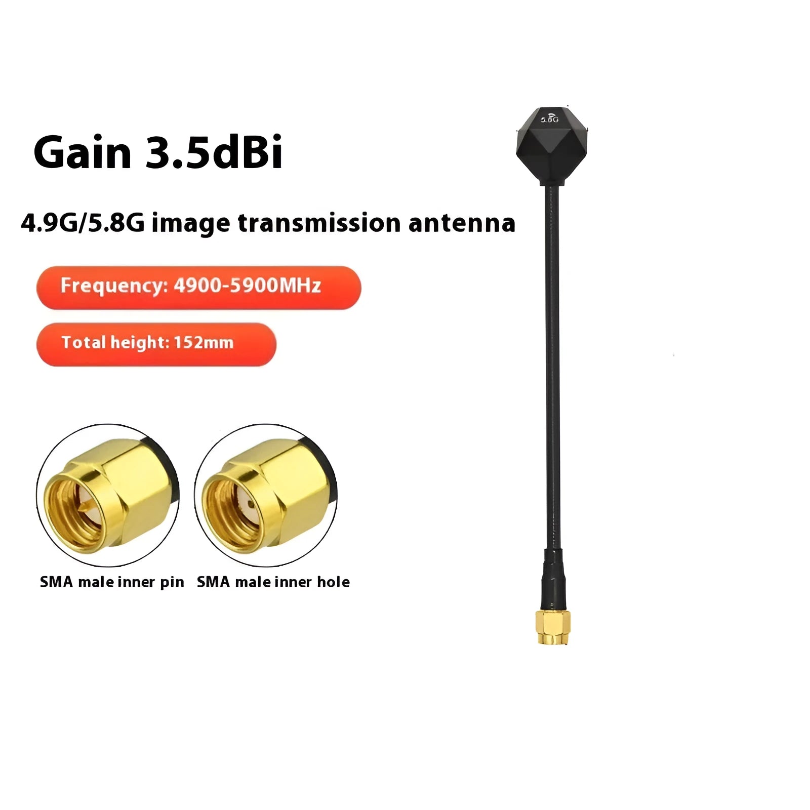 High gain omnidirectional diamond antenna for 4.9G and 5.8G frequencies, 152mm length