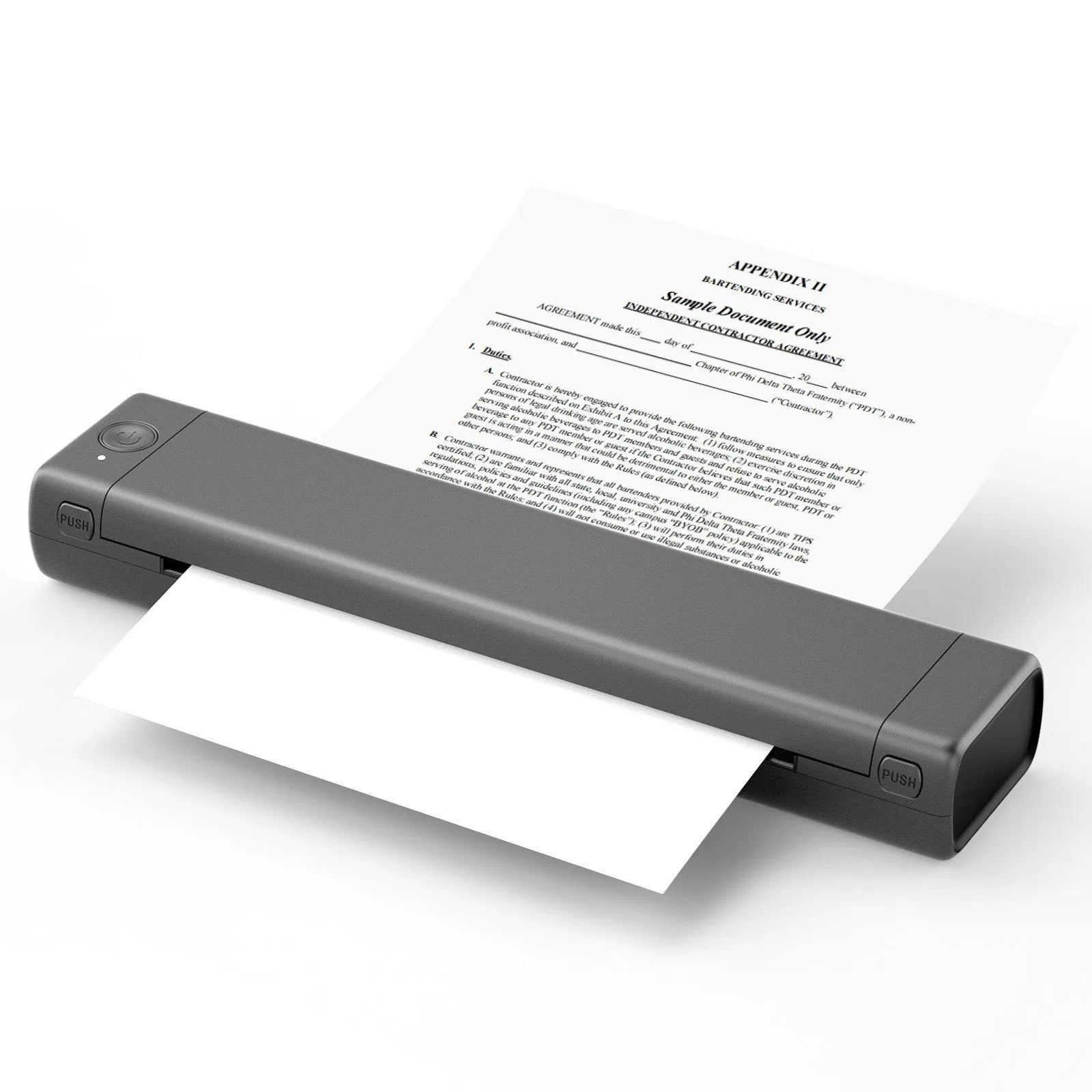 Phomemo M08F A4 portable thermal printer in silver black colour on a desk