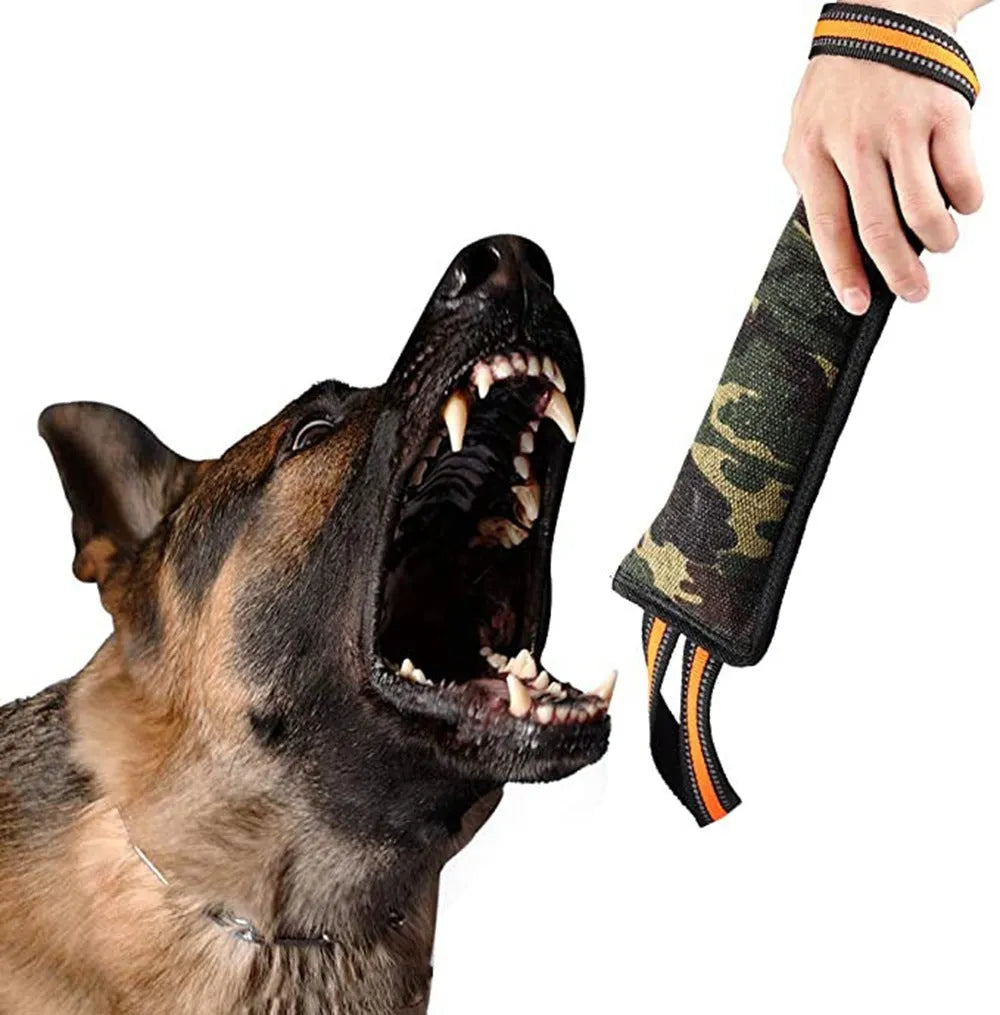 55cm long woven jute dog training bite stick with reflective yellow edge stitching