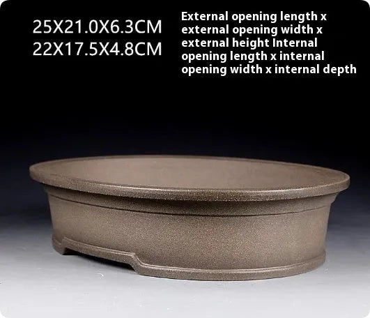 Handmade antique oval purple sand ceramic bonsai pot measuring 25cm long
